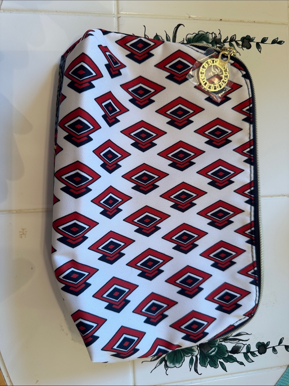 Estée Lauder Red and White Geometric Double Sided Makeup Pouch